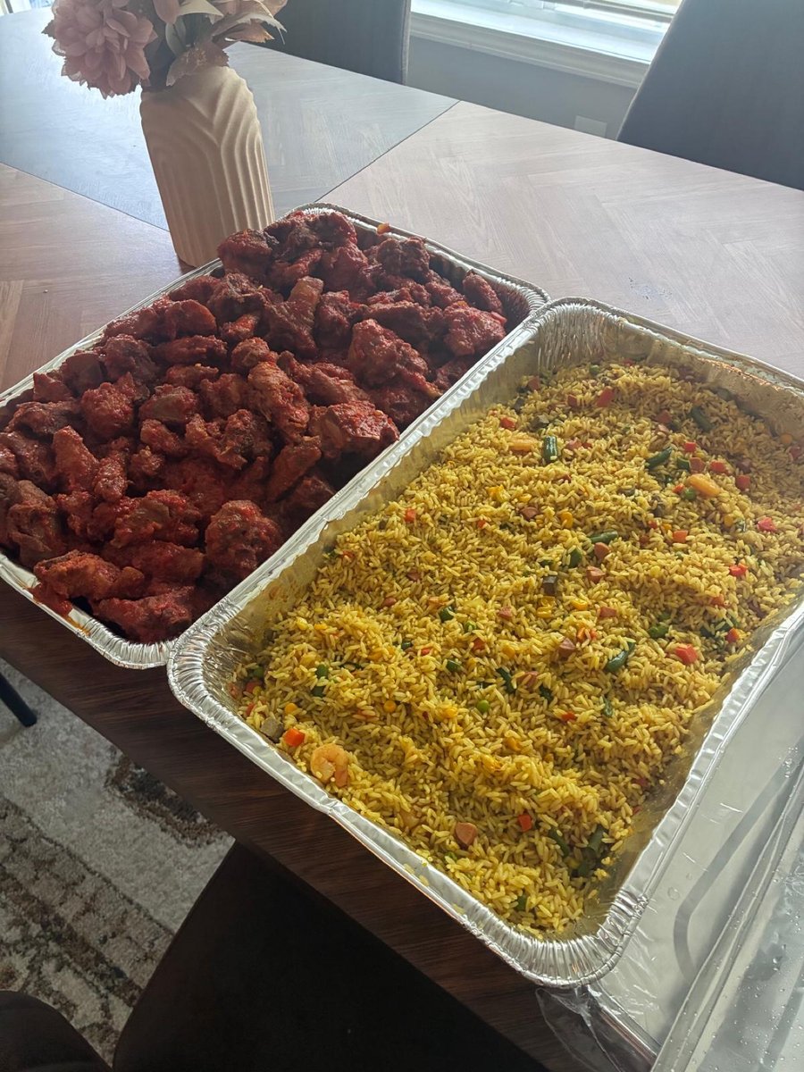 Fresh4rm9ja pans of jollof rice and fried rice