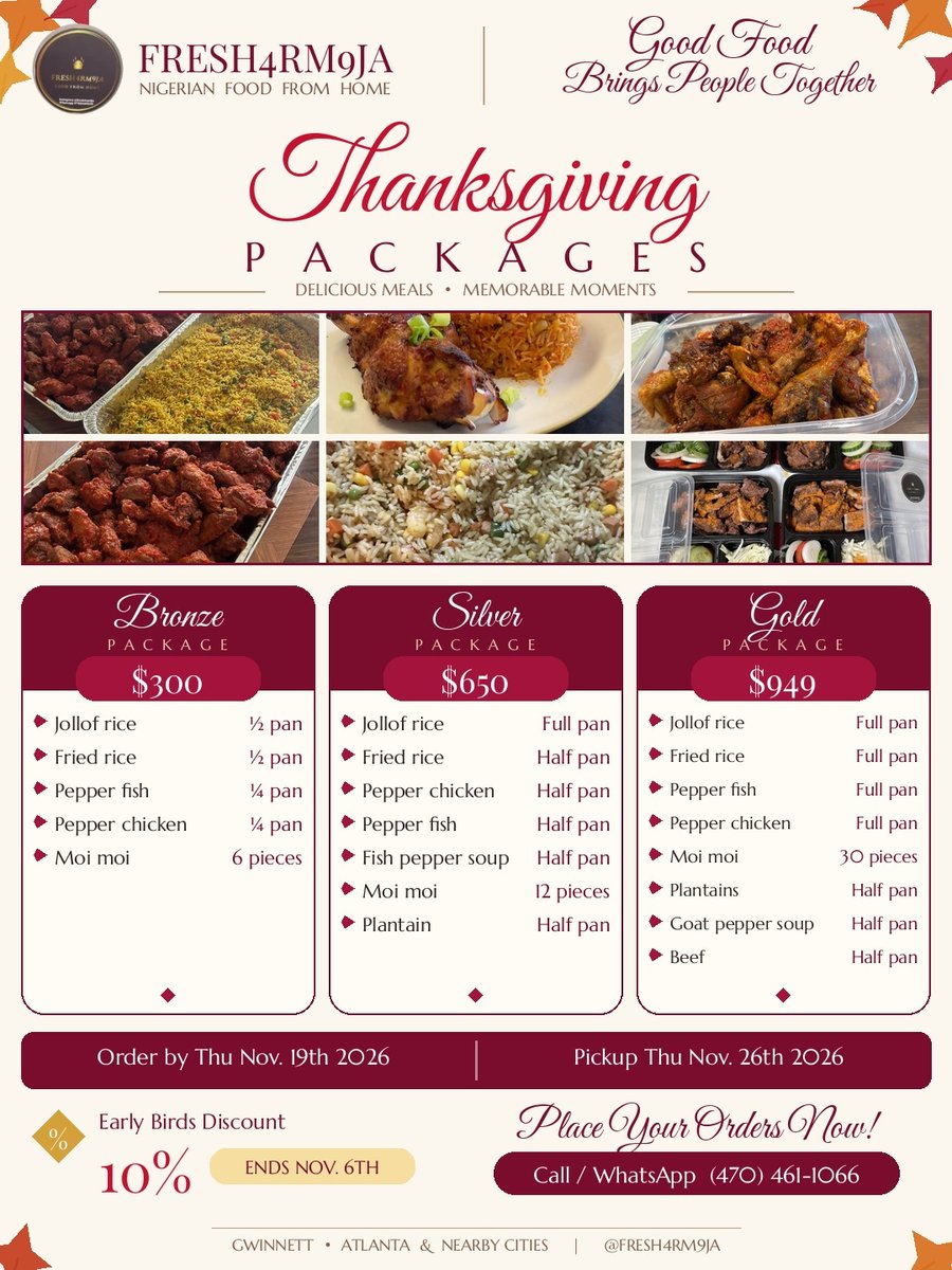Fresh4rm9ja Thanksgiving packages — Bronze $300, Silver $650, Gold $949